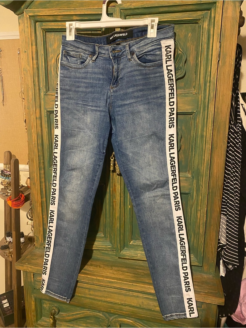 Karl Lagerfeld Blue Skinny Jeans with White Logo Side Tape